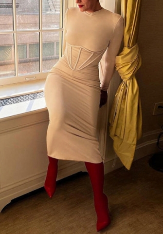 (Khaki)2022 Styles Women Fashion Spring&Winter TikTok&Instagram Styles Long Sleeve Maxi Dress