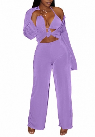 (Purple)2022 Styles Women Fashion Spring&Winter TikTok&Instagram Styles Solid Color Velvet Three Piece Suit