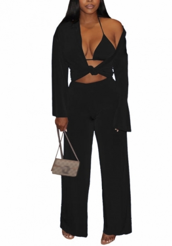 (Black)2022 Styles Women Fashion Spring&Winter TikTok&Instagram Styles Solid Color Velvet Three Piece Suit