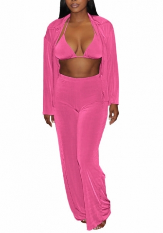 (Pink)2022 Styles Women Fashion Spring&Winter TikTok&Instagram Styles Solid Color Velvet Three Piece Suit