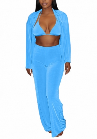 (Blue)2022 Styles Women Fashion Spring&Winter TikTok&Instagram Styles Solid Color Velvet Three Piece Suit