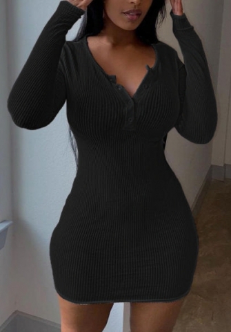 (Black)2022 Styles Women Fashion Spring&Winter TikTok&Instagram Styles Front Button Long Sleeve Mini Dress