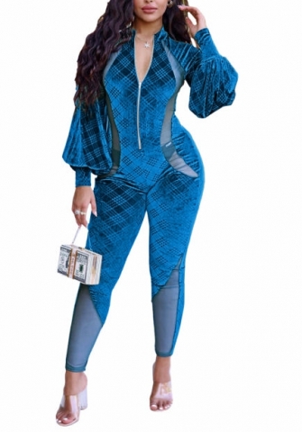 (Blue)2022 Styles Women Fashion Spring&Winter TikTok&Instagram Styles Velvet Front Zipper Jumpsuit