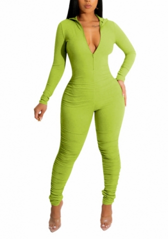 (Green)2022 Styles Women Fashion Spring&Winter TikTok&Instagram Styles  Deep V Neck Solid Color Jumpsuit
