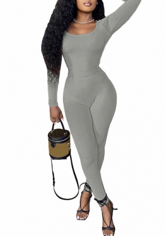 (Gray)2022 Styles Women Fashion Spring&Winter TikTok&Instagram Styles Solid Color Long Sleeve Jumpsuit