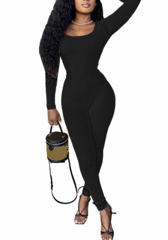 (Black)2022 Styles Women Fashion Spring&Winter TikTok&Instagram Styles Solid Color Long Sleeve Jumpsuit