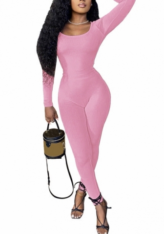 (Pink)2022 Styles Women Fashion Spring&Winter TikTok&Instagram Styles Solid Color Long Sleeve Jumpsuit