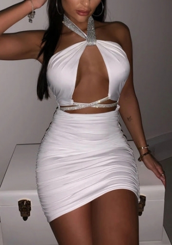 (White)2022 Styles Women Fashion Spring&Winter TikTok&Instagram Styles Halter Cut Out Mini Dress