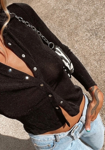 (Black)2022 Styles Women Fashion Spring&Winter TikTok&Instagram Styles Front Button Long Sleeve Shirts