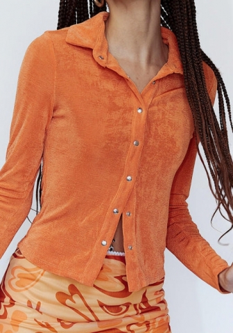 (Orange)2022 Styles Women Fashion Spring&Winter TikTok&Instagram Styles Front Button Long Sleeve Shirts