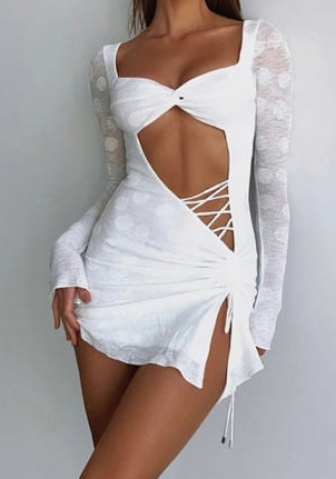 (Real Image)2022 Styles Women Fashion Spring&Winter TikTok&Instagram Styles Lace Mesh Cut Out Club Dress