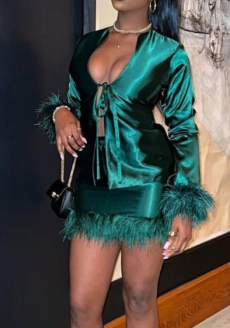 (Real Image)2022 Styles Women Fashion Spring&Winter TikTok&Instagram Styles Green Silk Short Two Piece Suit