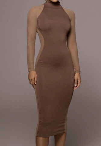 (Real Image)2022 Styles Women Fashion Spring&Winter TikTok&Instagram Styles Mesh Contrast Color Long Sleeve Maxi Dress