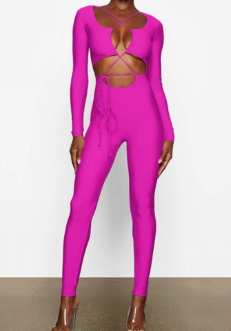 (Rose)2022 Styles Women Fashion Spring&Winter TikTok&Instagram Styles Solid Color Lace Up Jumpsuit