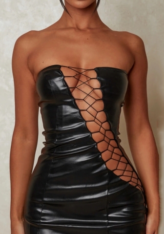 (Real Image)2022 Styles Women Fashion Spring&Winter TikTok&Instagram Styles PU Lace Up Club Dress