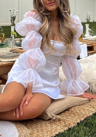 (Real Image)2022 Styles Women Fashion Spring&Winter TikTok&Instagram Styles White Lace Mesh Bohemian Mini Dress