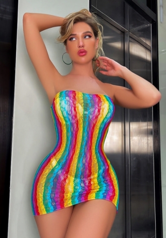 (Real Image)2022 Styles Women Sexy Spring&Winter TikTok&Instagram Styles Tube Net Colorful Mini Dress