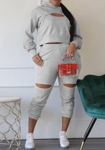 (Gray)2022 Styles Women Sexy Spring&Winter TikTok&Instagram Styles Cut Out Two Piece Suit