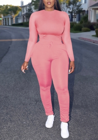 (Pink)2022 Styles Women Sexy Spring&Winter TikTok&Instagram Styles Solid Color Two Piece Suit