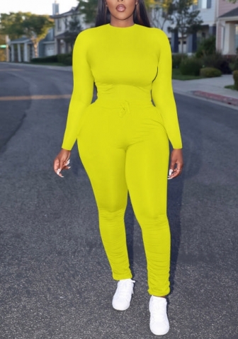 (Yellow)2022 Styles Women Sexy Spring&Winter TikTok&Instagram Styles Solid Color Two Piece Suit