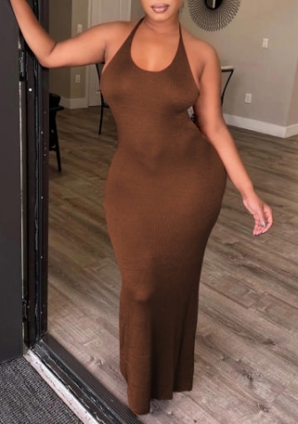 (Brown)2022 Styles Women Sexy Spring&Winter TikTok&Instagram Styles Backless Strap Maxi Dress