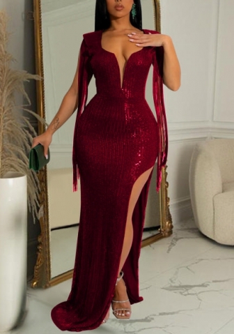 (Dark Red)2022 Styles Women Sexy Spring&Winter TikTok&Instagram Styles Backless Sequin Maxi Dress