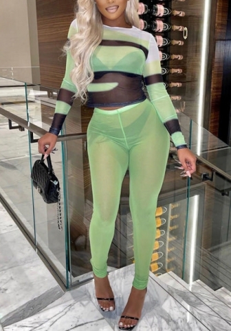 (Real Image)2022 Styles Women Sexy Spring&Winter TikTok&Instagram Styles Print Mesh Contrast Color Two Piece Suit