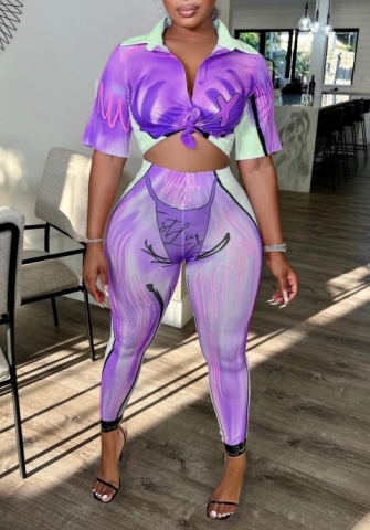 (Purple)2022 Styles Women Sexy Spring&Winter TikTok&Instagram Styles Print Two Piece Suit