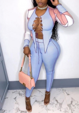 (Real Image)2022 Styles Women Sexy Spring&Winter TikTok&Instagram Styles Lace Up Contrast Color Two Piece Suit