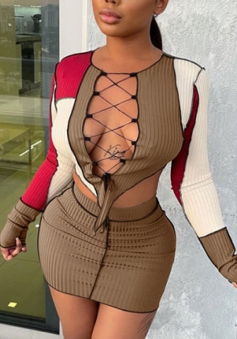 (White)2022 Styles Women Sexy Spring&Winter TikTok&Instagram Styles Lace Up Two Piece Dress