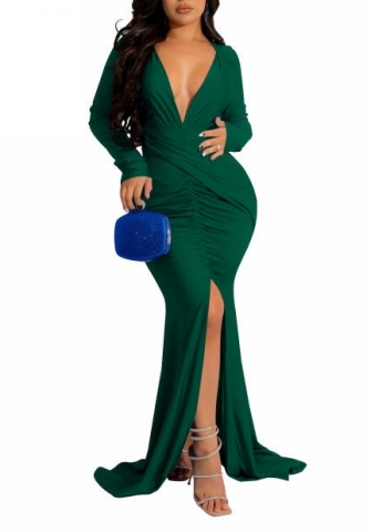 (Green)2022 Styles Women Sexy Spring&Winter TikTok&Instagram Styles Cross V Neck Long Sleeve Maxi Dress