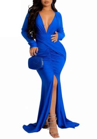 (Blue)2022 Styles Women Sexy Spring&Winter TikTok&Instagram Styles Cross V Neck Long Sleeve Maxi Dress