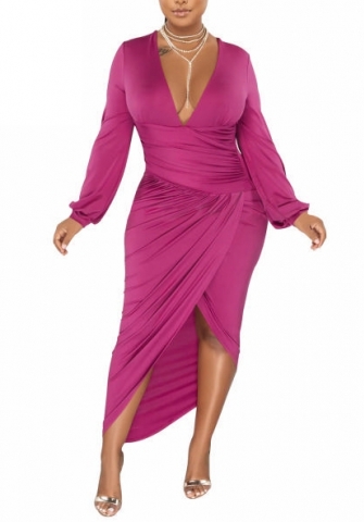 (Rose)2022 Styles Women Sexy Spring&Winter TikTok&Instagram Styles V Neck Long Sleeve Irregular Maxi Dress