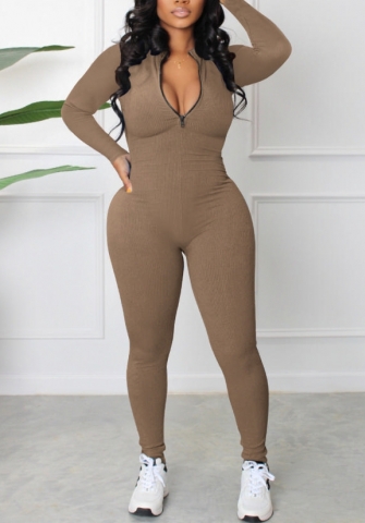 (Real Image)2022 Styles Women Sexy Spring&Winter TikTok&Instagram Styles Front Zipper Long Sleeve Jumpsuit