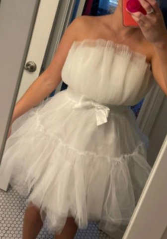 (White)2022 Styles Women Sexy Spring&Winter TikTok&Instagram Styles Mesh Hem Mini Dress With Waist Tie