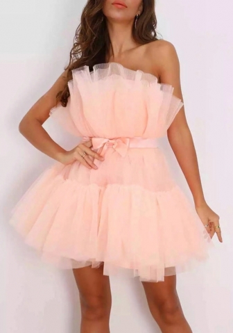 (Pink)2022 Styles Women Sexy Spring&Winter TikTok&Instagram Styles Ruffle Mesh Mini Dress