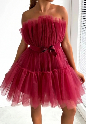 (Dark Red)2022 Styles Women Sexy Spring&Winter TikTok&Instagram Styles Ruffle Mesh Mini Dress