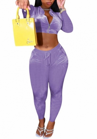(Purple)2022 Styles Women Sexy Spring&Winter TikTok&Instagram Styles Velvet Two Piece Suit