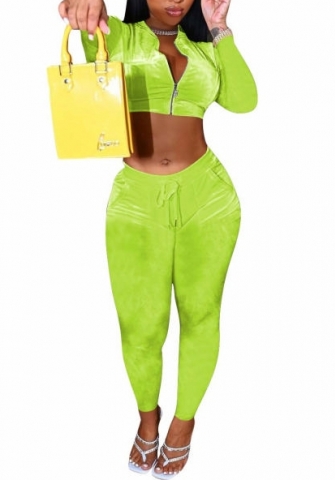 (Green)2022 Styles Women Sexy Spring&Winter TikTok&Instagram Styles Velvet Two Piece Suit