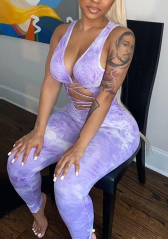 (Real Image)2022 Styles Women Sexy Spring&Winter TikTok&Instagram Styles Print Lace Up Jumpsuit