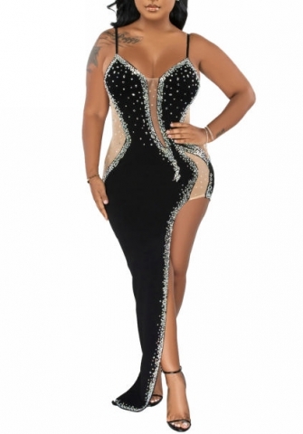 (Real Image)2022 Styles Women Sexy Spring&Winter TikTok&Instagram Styles Sequins Strap High Split Maxi Dress