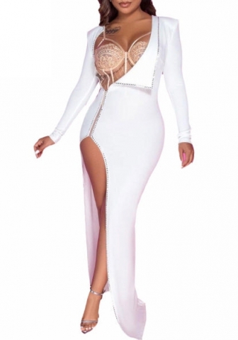 (Real Image)2022 Styles Women Sexy Spring&Winter TikTok&Instagram Styles Sequins Long Sleeve High Split Maxi Dress