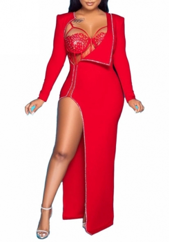 (Real Image)2022 Styles Women Sexy Spring&Winter TikTok&Instagram Styles Sequins Long Sleeve High Split Maxi Dress