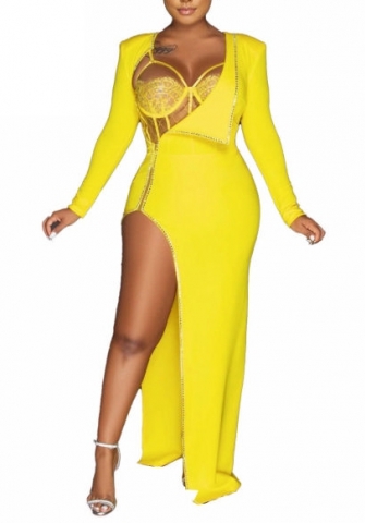 (Real Image)2022 Styles Women Sexy Spring&Winter TikTok&Instagram Styles Sequins Long Sleeve High Split Maxi Dress