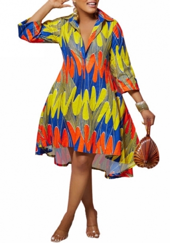 (Real Image)2022 Styles Women Sexy Spring&Winter TikTok&Instagram Styles Loose Print Front Button Hem Midi Dress