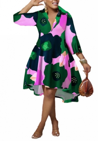 (Real Image)2022 Styles Women Sexy Spring&Winter TikTok&Instagram Styles Loose Print Front Button Hem Midi Dress