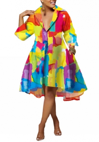 (Real Image)2022 Styles Women Sexy Spring&Winter TikTok&Instagram Styles Loose Print Front Button Hem Midi Dress