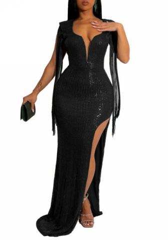 (Real Image)2022 Styles Women Sexy Spring&Winter TikTok&Instagram Styles Sequins Backless Deep V Neck Maxi Dress