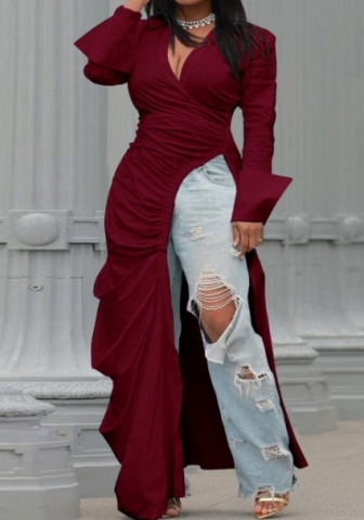 (Red)2022 Styles Women Sexy Spring&Winter TikTok&Instagram Styles Long Sleeve Irregular Maxi Dress