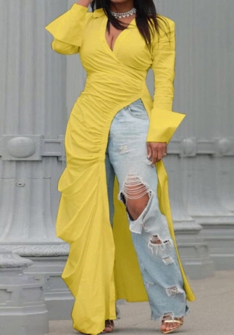 (Yellow)2022 Styles Women Sexy Spring&Winter TikTok&Instagram Styles Long Sleeve Irregular Maxi Dress
